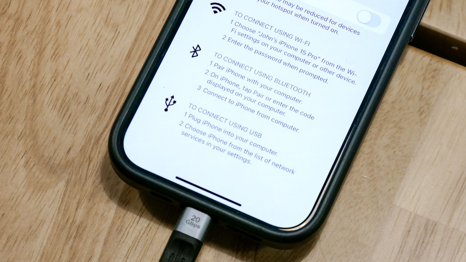 iPhone USB tethering.